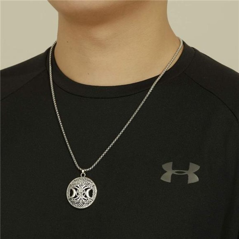Triple Moon Goddess Pendant Tree of Life Necklace Pentacle Pentagram Wiccan - Picture 5 of 5
